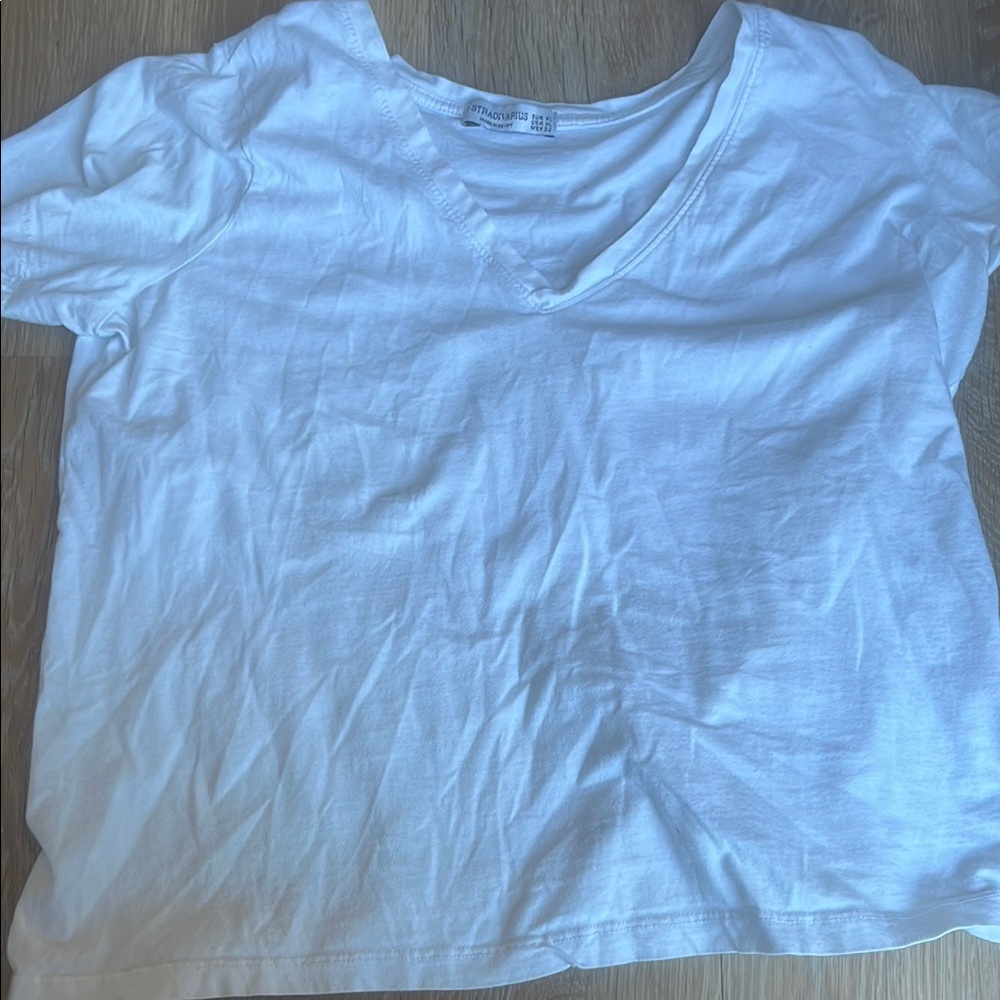 Stradivarius White V-Neck Blouse
